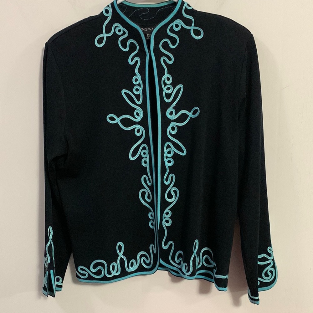Ming Wang Black Sweater with Blue Accents